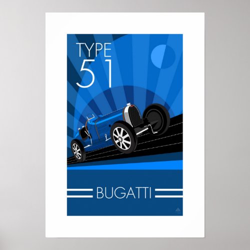 Art Deco Style Buggatti Car Poster
