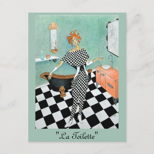 Art Deco_Style Card__Orig ArtWoman in Bathroom Postcard
