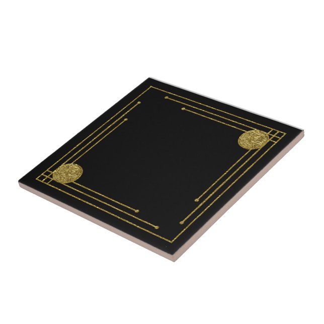 Art Deco Style Ceramic Tile. Black and gold. Ceramic Tile (Side)