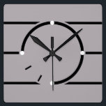 Art Deco style clock<br><div class="desc">A very modern looking square clock in gray with black lines in the Art Deco style.</div>
