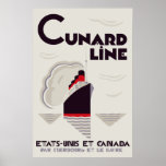 Art Deco Style Cunard Line Poster<br><div class="desc">Contact us for custom sizes or if you want this image on other Zazzle gifts.
 Our own minimal art deco style vector work,  inspired by an old 1920s image.
 Translation from French: Cunard Line,  United States and Canada. From Cherbourg and Le Havre.</div>