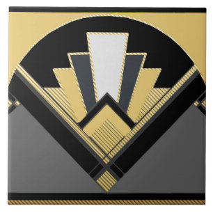 Art Deco Style Fan (Yellow) Ceramic Tile