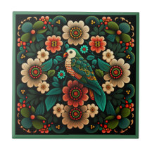 Art deco style flower pattern bird ceramic tile
