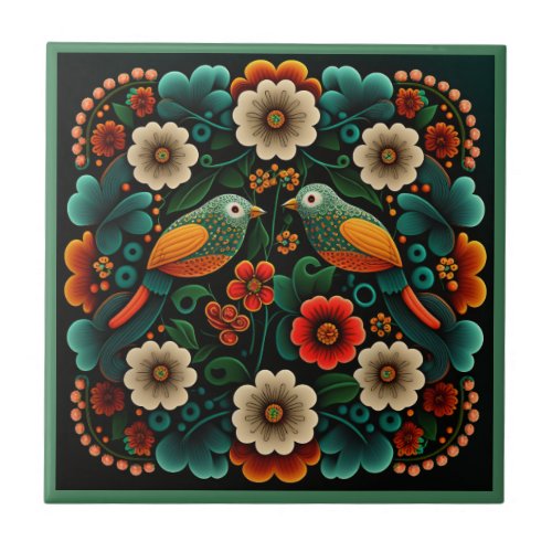 Art deco style flower pattern bird ceramic tile