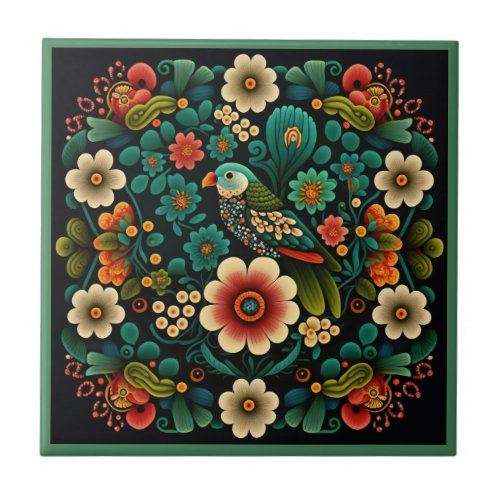 Art deco style flower pattern bird ceramic tile