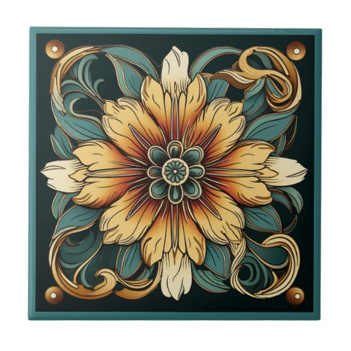 Art deco style flower pattern ceramic tile