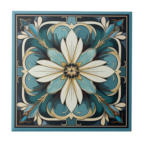 Art deco style flower pattern ceramic tile