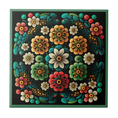 Art deco style flower pattern ceramic tile