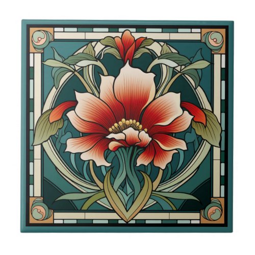 Art deco style flower pattern ceramic tile