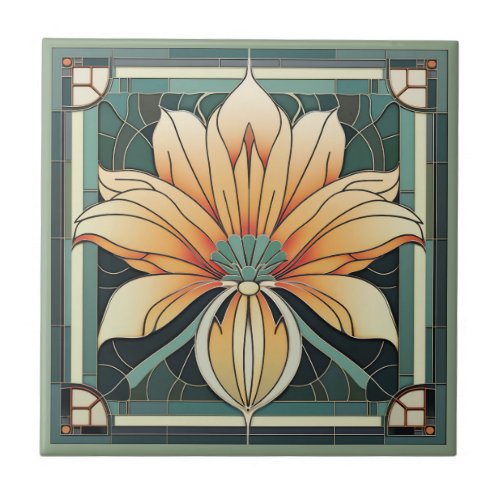 Art deco style flower pattern ceramic tile