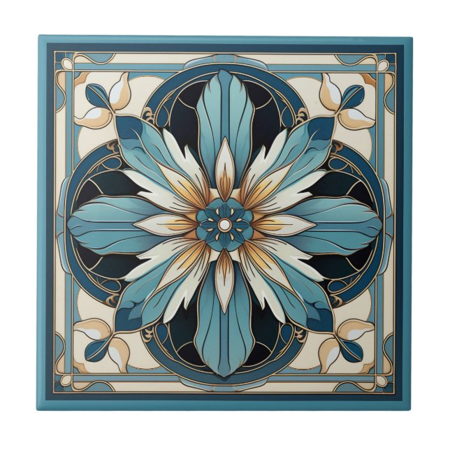 Art deco style flower pattern ceramic tile (Front)