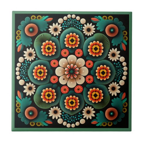 Art deco style flower pattern ceramic tile