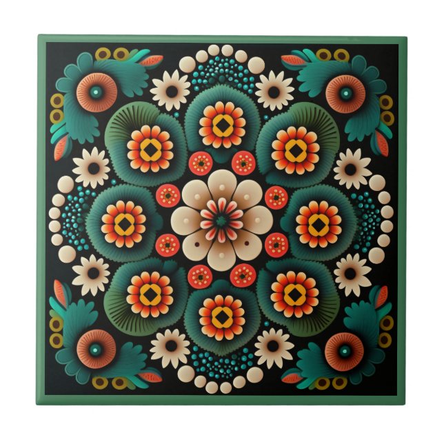 Art deco style flower pattern ceramic tile (Front)