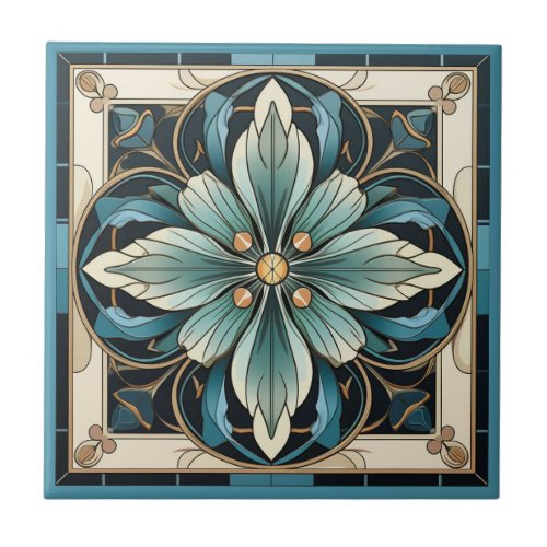 Art deco style flower pattern ceramic tile