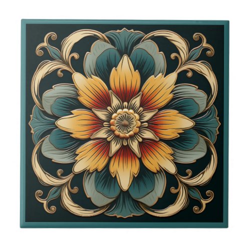 Art deco style flower pattern ceramic tile