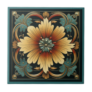 Art deco style flower pattern ceramic tile