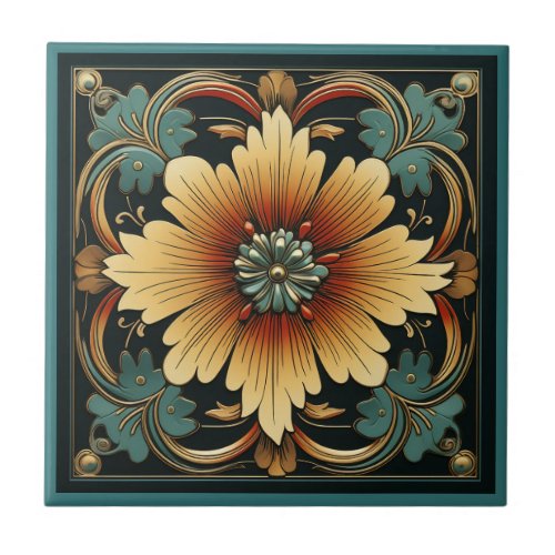 Art deco style flower pattern ceramic tile