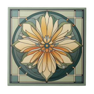 Art deco style flower pattern ceramic tile