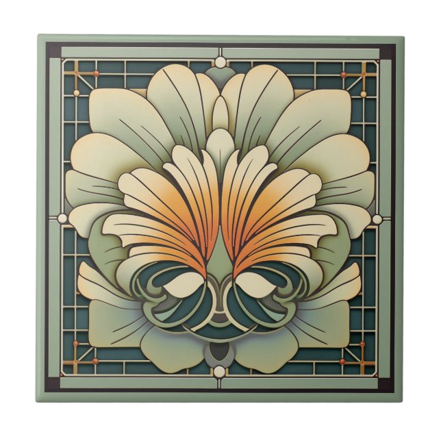 Art deco style flower pattern ceramic tile (Front)