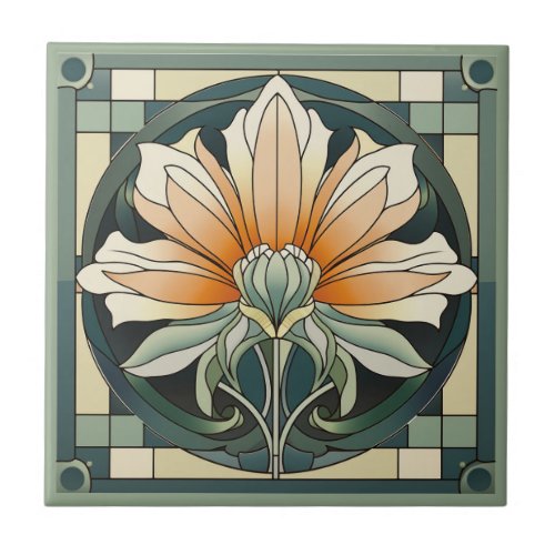 Art deco style flower pattern ceramic tile