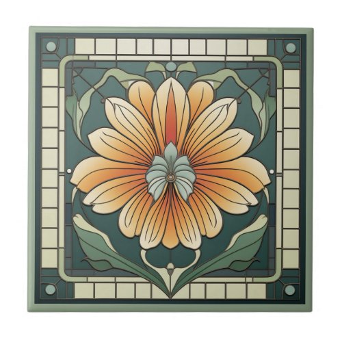 Art deco style flower pattern ceramic tile