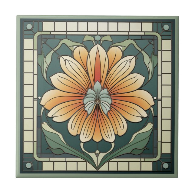 Art deco style flower pattern ceramic tile (Front)