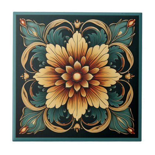 Art deco style flower pattern ceramic tile