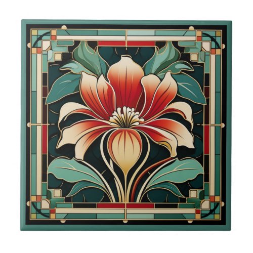 Art deco style flower pattern ceramic tile