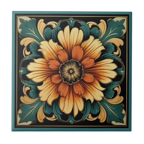 Art deco style flower pattern ceramic tile