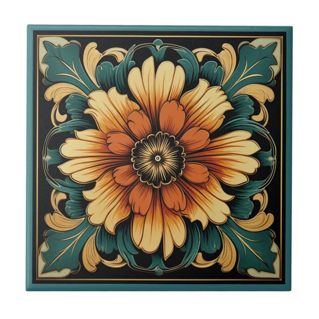 Art deco style flower pattern ceramic tile (Front)