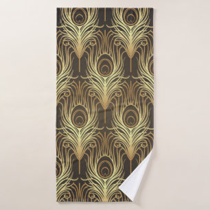 Art deco style geometric seamless pattern in black bath towel