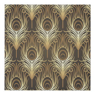 Art deco style geometric seamless pattern in black faux canvas print