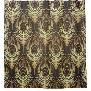 Art deco style geometric seamless pattern in black shower curtain