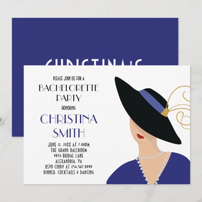 Art Deco Style  Girls Night Out Bachelorette Party Invitation (Front/Back)