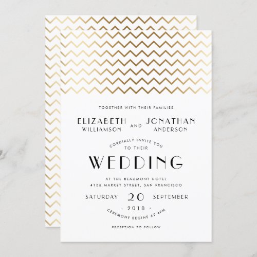 Art Deco Style Gold Chevron & Typography Wedding Invitation - Create your own "Art Deco Gold Chevron & Typography Wedding" invitations with these easy-to-use templates by Eugene Designs.