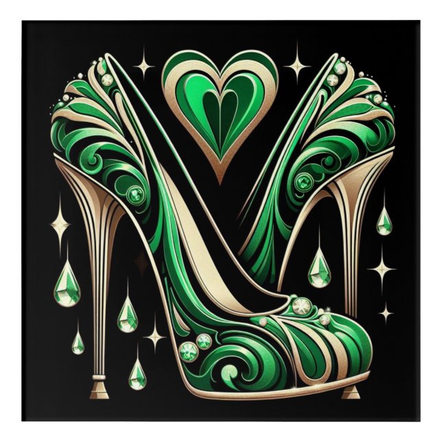 Art Deco Style Green Stilettos (Front)