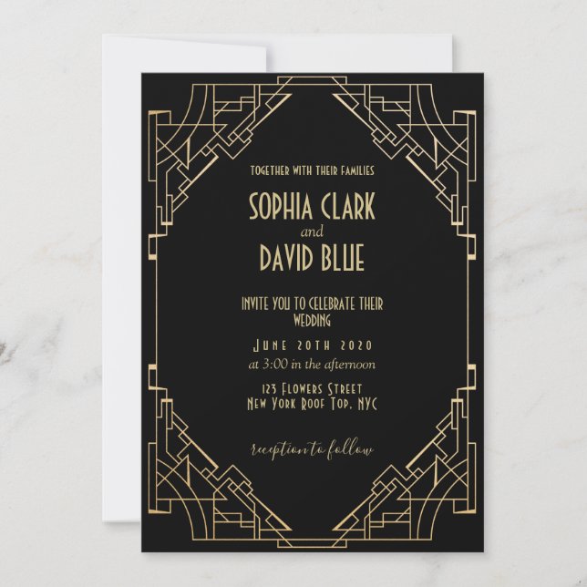 Art Deco Style Luxury Elegant Wedding Invitation (Front)