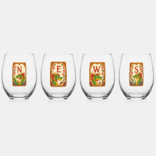 Art Deco Style Mahjong Winds & Dragons Stemless Wine Glass
