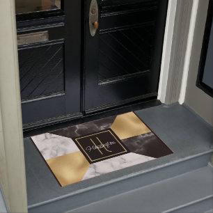 Art Deco Style Marble and Gold Monogrammed Doormat