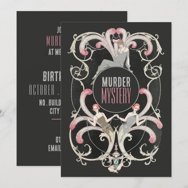 Art Deco Style, Murder Mystery Birthday Party Invitation (Front/Back)