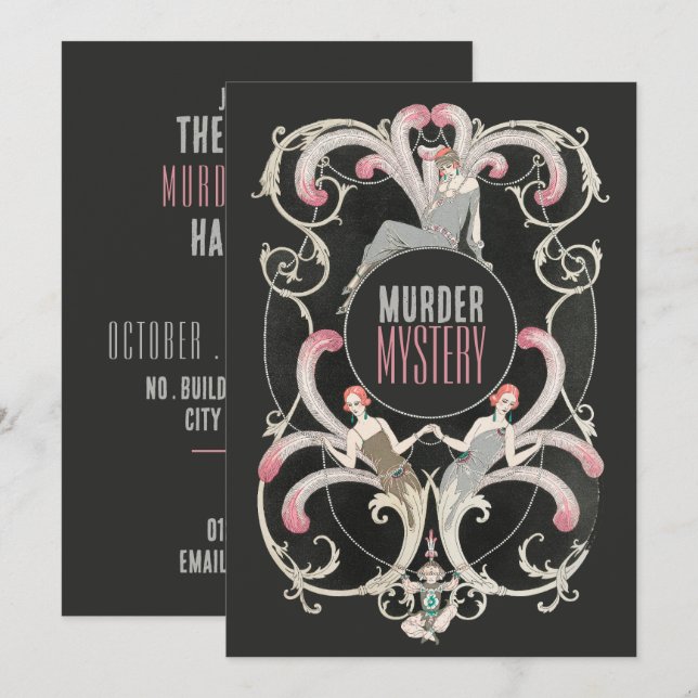 Art Deco Style, Murder Mystery Halloween Party Invitation (Front/Back)