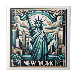 Art Deco style New York illustration Ceramic Tile