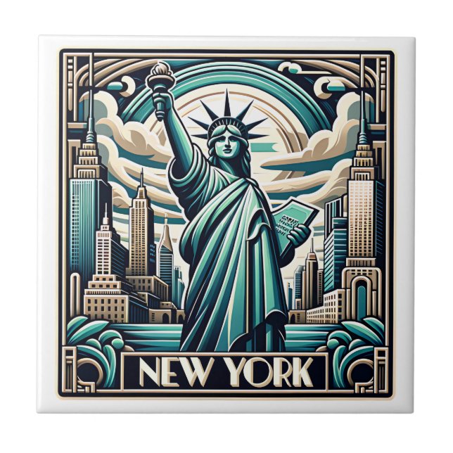 Art Deco style New York illustration Ceramic Tile (Front)