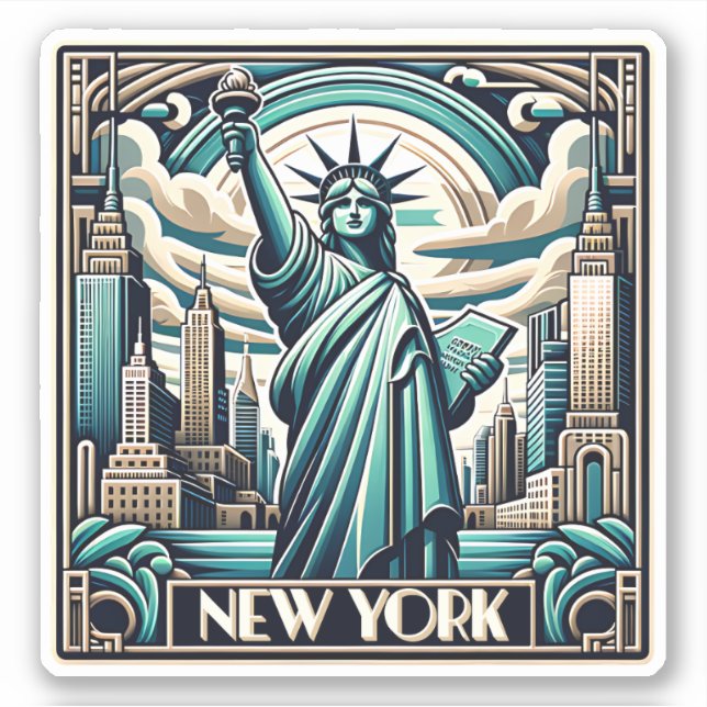 Art Deco style New York illustration Sticker (Front)