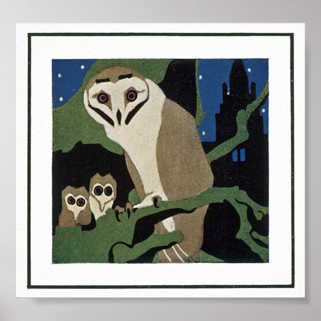 Art Deco Style Owl and Owlets Poster (Front)