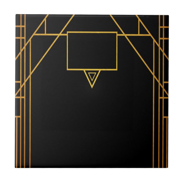 Art deco style pattern in classic black and gold ceramic tile (Front)