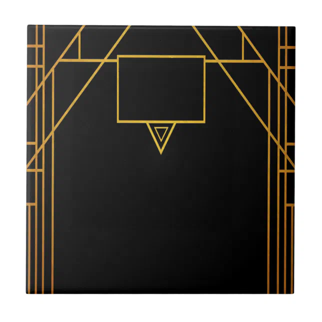 Art deco style pattern in classic black and gold ceramic tile | Zazzle