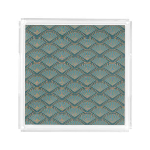 Art Deco style pattern in teal blue color Acrylic Tray