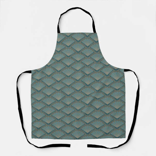 Art Deco style pattern in teal blue color Apron (Front)