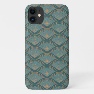 Art Deco style pattern in teal blue color iPhone 11 Case